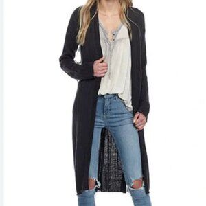 Free People Long Black Ribbed Cardigan